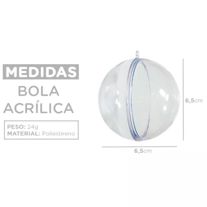 Bola Acrílica Transparente 6,5cm com 10 unidades Massari