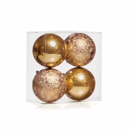 Bola de Natal 10cm Ouro Lisa/Texturizada 4 Un Cromus