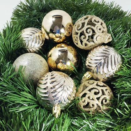 Bola de Natal 6cm Ouro Vazada/Glitter/3D com 9 Un Global