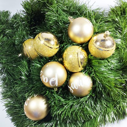 Bola de Natal 6cm Dourada Glitter e Frases 12 Un Global