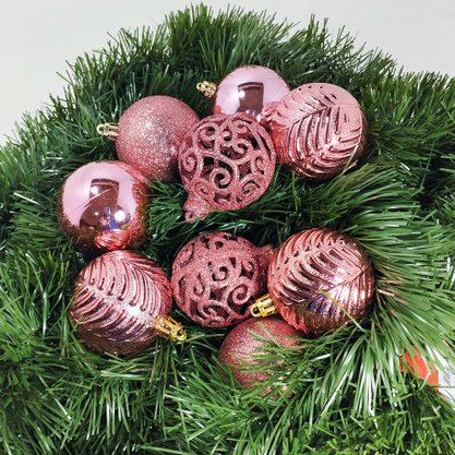 Bola de Natal Rose Gold 6cm Vazada/Glitter/Simples/3D Folhada com 9 Unidades Global