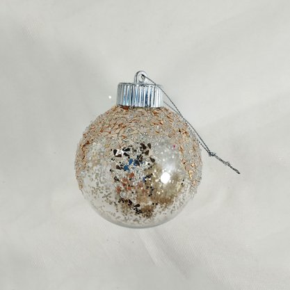 Bola de Natal Transparente Champagne 8cm Decorada com Uma Unidade Matsumoto