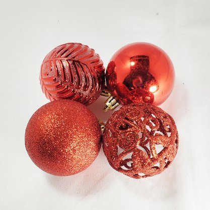 Bola Natal 6cm Vermelho Vazada/Glitter/Folhada 9 Uni Global