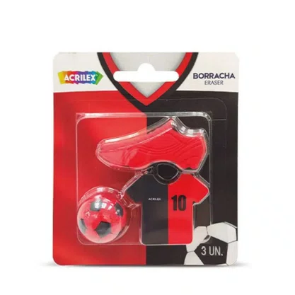 Borracha Futebol Vermelho e Preto - Bola, Camisa e Chuteira - Acrilex
