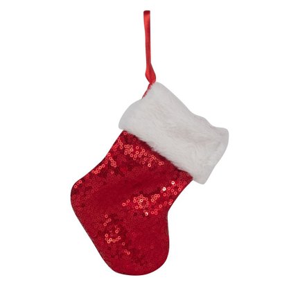 Bota Papai Noel Paetê Vermelho 16cm Natalino Cromus