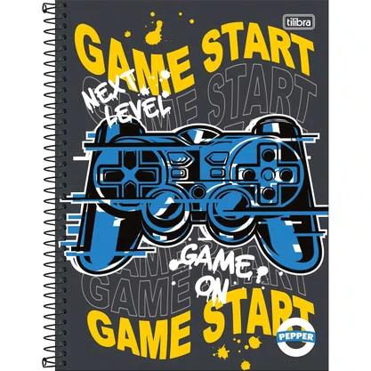 Caderneta Espiral 1/8 Capa Dura 80 Folhas Cinza Game Start Pepper Tilibra