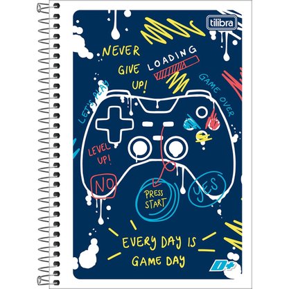 Caderneta Espiral Capa Flexível 1/8 96 Folhas Azul Game Day D+ Tilibra