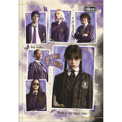 Caderno Brochura 1/4 Capa Dura 80 Fls Colorido Personagens Wandinha Tilibra