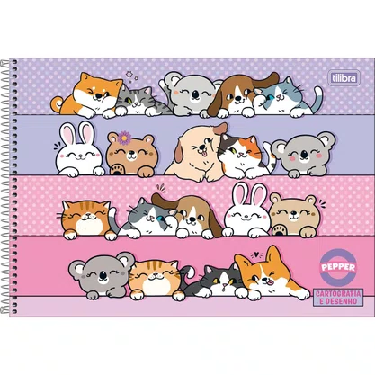 Caderno de Desenho 80 Folhas Colorido Pets Pepper Tilibra