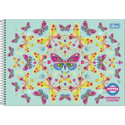 Caderno de Desenho 80 Folhas Verde Borboleta Pepper Tilibra