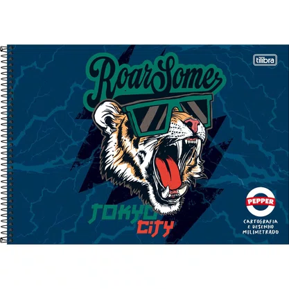 Caderno de Desenho com Margem 80 Folhas Azul Roar Pepper Tilibra