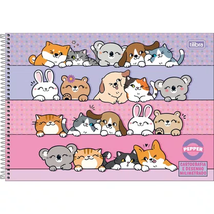 Caderno de Desenho com Margem 80 Folhas Colorido Pets Pepper Tilibra