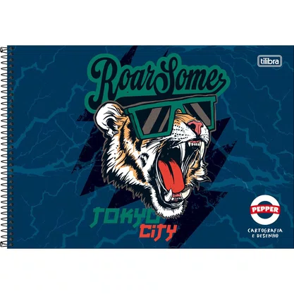 Caderno de Desenho Espiral Capa Dura 80 Folhas Azul Roar Pepper Tilibra