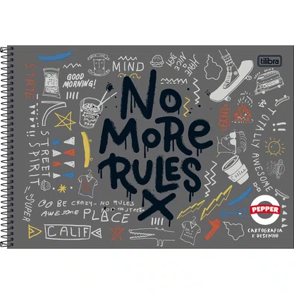 Caderno de Desenho Espiral Capa Dura 80 Folhas Cinza Rules Pepper Tilibra