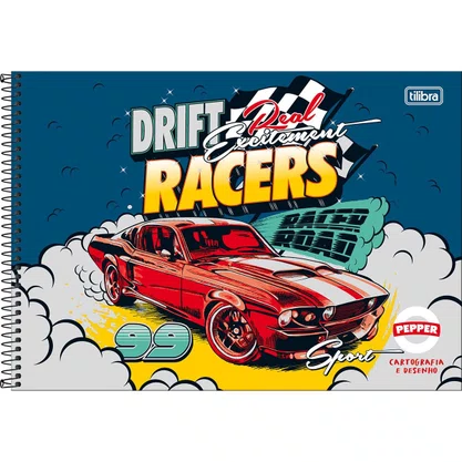 Caderno de Desenho Espiral Capa Dura 80 Folhas Colorido Racer Pepper Tilibra