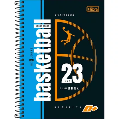 Caderno Espiral 1/4 Capa Dura 200 Folhas Azul Basquete D+ Tilibra