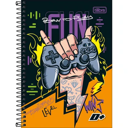 Caderno Espiral 1/4 Capa Dura 200 Folhas Laranja Gamer D+ Tilibra
