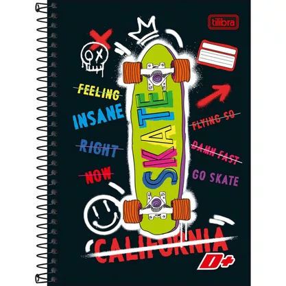 Caderno Espiral 1/4 Capa Dura 200 Folhas Preto Skate D+ Tilibra
