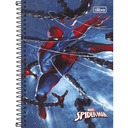Caderno Espiral 1/4 Capa Dura 80 Folhas Azul Homem-Aranha Spider-Man Tilibra
