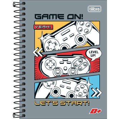 Caderno Espiral Capa Dura 1/4 200 Folhas Cinza Video Game D+ Tilibra