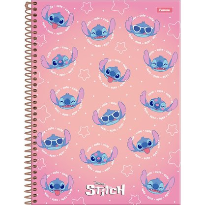 Caderno Espiral Capa Dura 80 Fls Colorido Cute Stitch Foroni