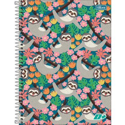 Caderno Espiral Universitário Capa Dura 200 Folhas Colorido Preguiça D+ Tilibra