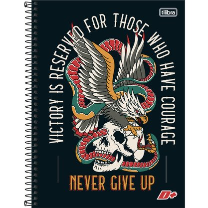 Caderno Espiral Universitário Capa Dura 240 Fls Preto Never Give Up D+ Tilibra