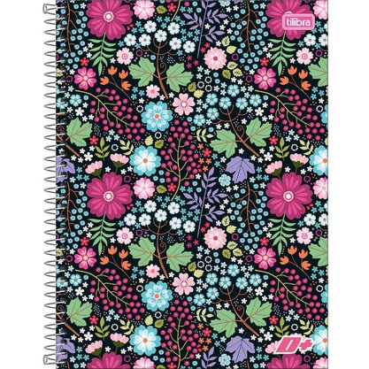 Caderno Esp Univ CD 240 Fls Preto Flores D+ Tilibra