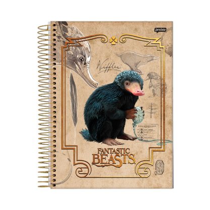 Caderno Espiral Universitário Capa Dura 80 Fls Preto Pelúcio Animais Fantásticos Jandaia