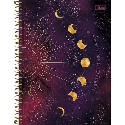 Caderno Espiral Universitário Capa Dura 80 Folhas Universo Roxo Embrace Your Phases Magic Tilibra