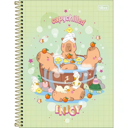 Caderno Espiral Universitário Capa Dura 80 Folhas Verde Enjoy CapyClub Tilibra