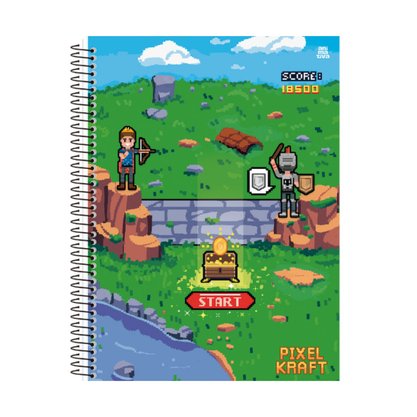 Caderno Espiral Universitário Capa Dura 80 folhas Verde Tesouro Pixel Kraft São Domingos