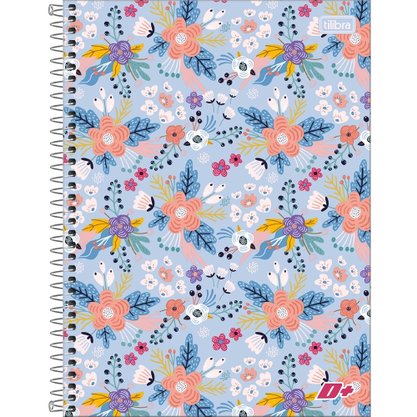 Caderno Espiral Univ CD 96fls Azul Claro e Flores D+ Tilibra