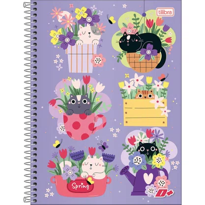 Caderno Espiral Universitário Capa Dura 96 Fls Azul Gatos D+ Tilibra
