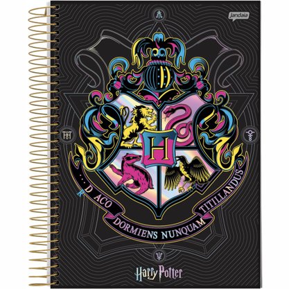 Caderno Espiral Universitário Capa Dura 96 Fls Harry Potter Preto Brasão Tilibra