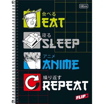 Caderno Espiral Universitário Capa Dura 96 Folhas Preto Anime Flip+ Tilibra