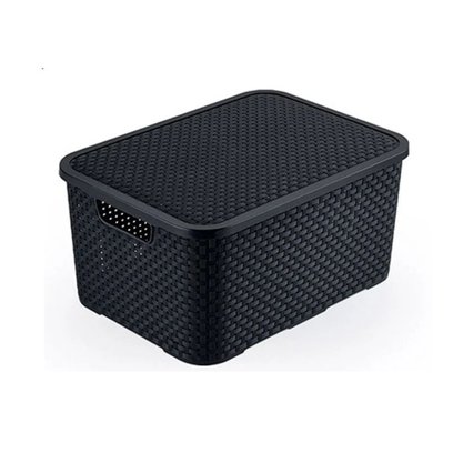 Caixa Organizadora Plástica Rattan Preta C/ tampa 7LT Arqplast