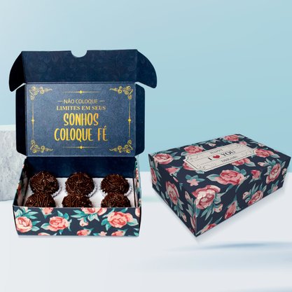 Caixa para 06 Doces Sem Visor Rosas Unidade Conceito