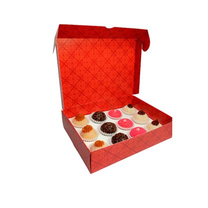 Caixa para 12 Doces Sem Visor Laço Vermelho Unidade Conceito