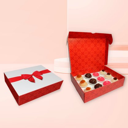 Caixa para 12 Doces Sem Visor Laço Vermelho Unidade Conceito