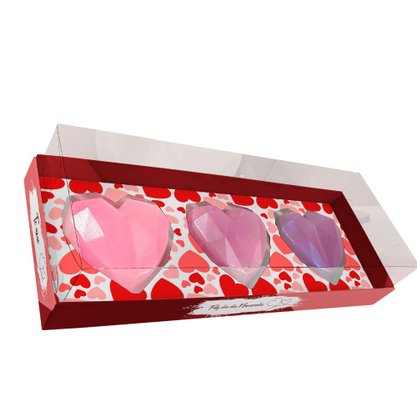 Caixa para 3 Corações Lapidados Vermelha Unidade Conceito