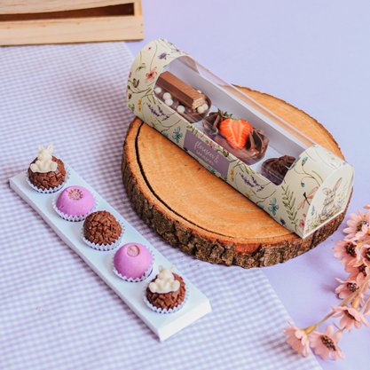 Caixa Para Ovo de Colher 03 Ovinhos e 5 Docinhos Spring Unidade Conceito