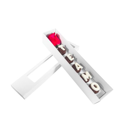 Caixa para Rosa e 05 Doces Com Visor Branca Unidade Conceito