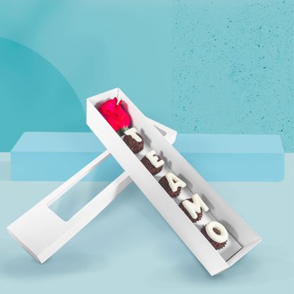 Caixa para Rosa e 05 Doces Com Visor Branca Unidade Conceito