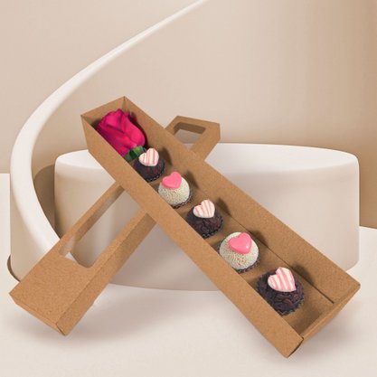Caixa para Rosa e 05 Doces Com Visor Kraft Unidade Conceito