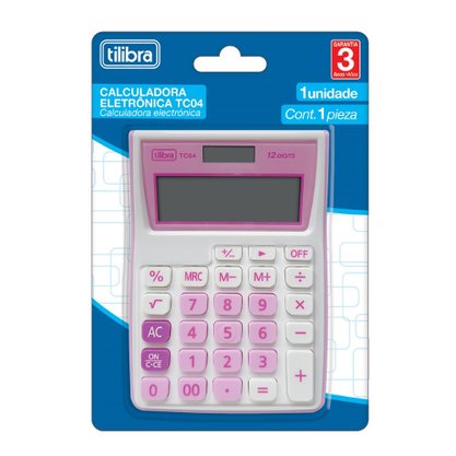 Calculadora de Bolso 12 Dígitos Rosa e Branco TC04 Tilibra