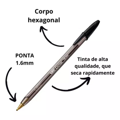 Caneta BIC Cristal 1,6mm Preta Bold