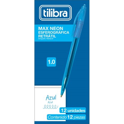 Caneta Esferográfica 1.0mm Azul Max Neon Tilibra