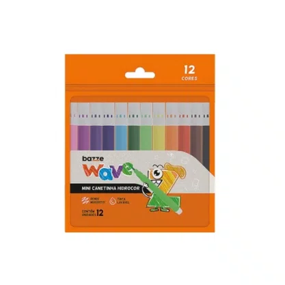 Caneta Hidrocor 12 Cores Mini Wave Bazze