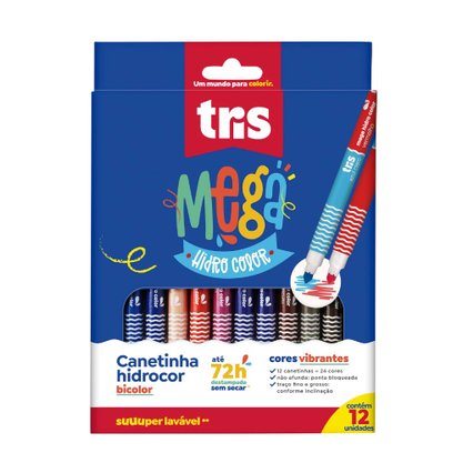 Caneta Hidrocor 24 Cores Em 12 Canetas Mega Hidrocolor Tris